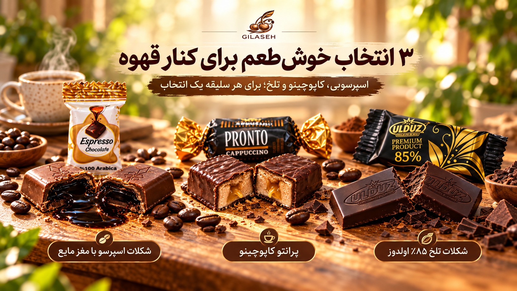 مقایسه شکلات اسپرسو، پرانتو کاپوچینو و اولدوز ۸۵ درصد برای کنار قهوه